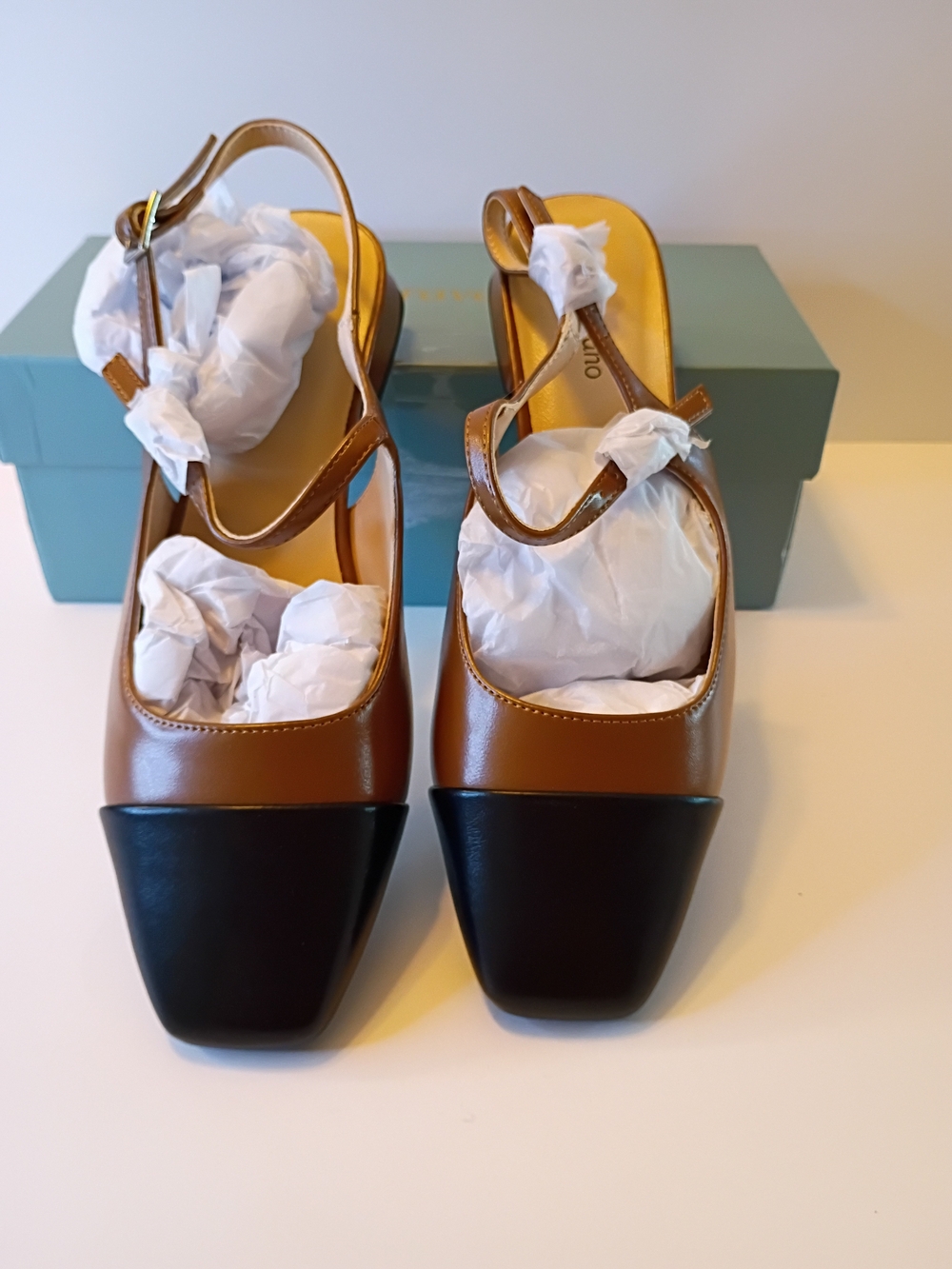 Women's Two-Tone Brown and Black Slingback Pumps